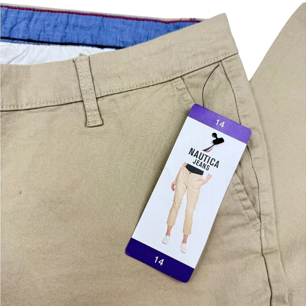 Nautica Jeans Co Womens Khaki Chino Ankle‎ Pants Cuffed Tan Size 14 NEW